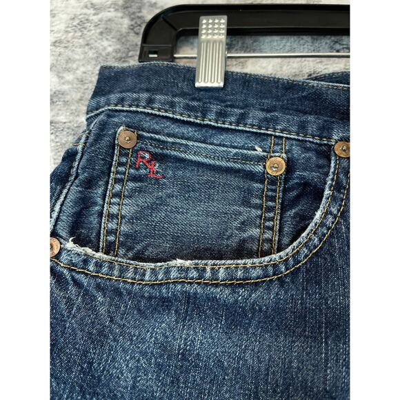Polo Ralph Lauren Straight Selvedge Jeans Whiskering Dark Wash 36x29 R44SD51 - Picture 5 of 13
